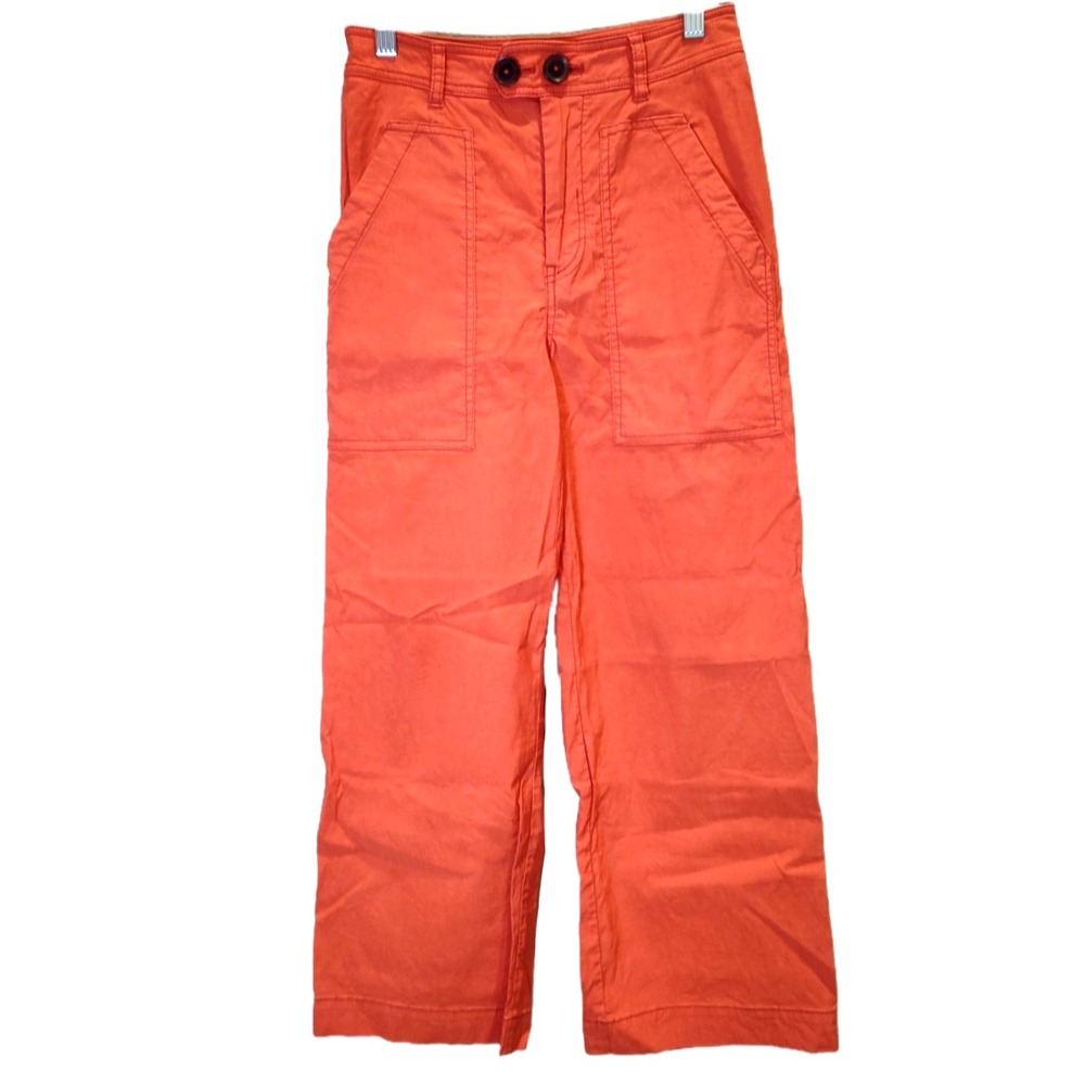Maeve Anthropologie Colette Orange Linen Cropped Wide Leg Women's Pants Size 0